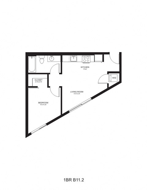 Floor plan for 1 bed, 1 bath, 512 sqft