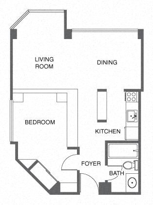Floor plan for studio, 1 bath