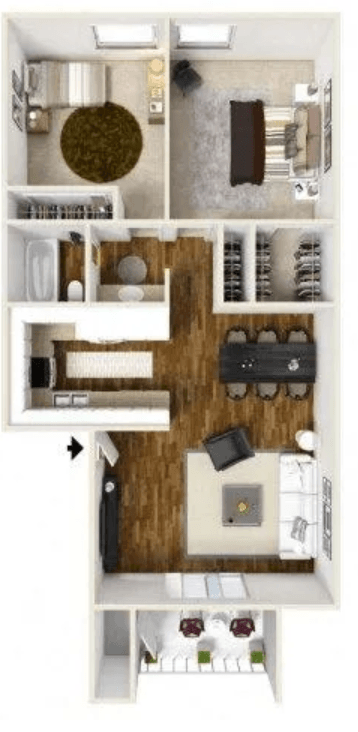 Floor plan for 2 beds, 1 bath, 819 sqft