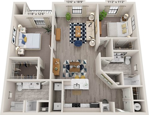 Floor plan for 2 beds, 2 baths, 1208 sqft