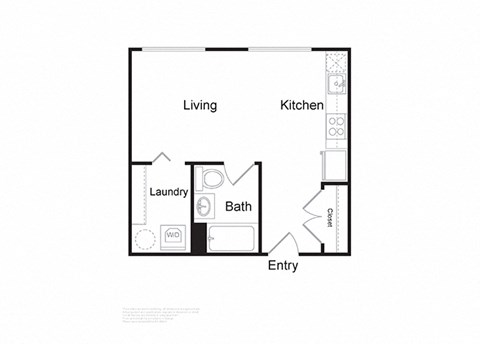 Floor plan for studio, 1 bath, 416 sqft