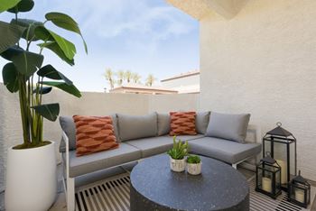 Expansive private patio or balcony with storage