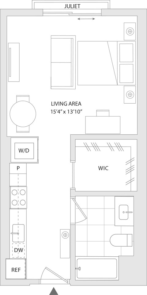 Floor plan for studio, 1 bath, 497 sqft