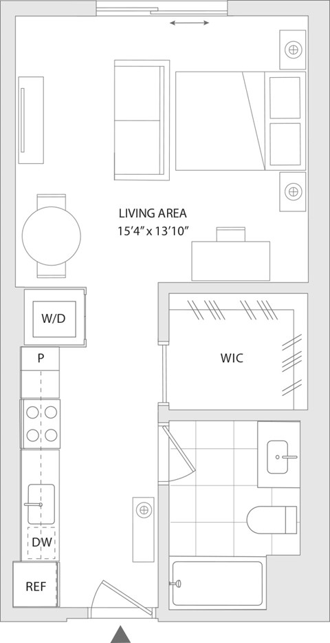 Floor plan for studio, 1 bath, 497 sqft