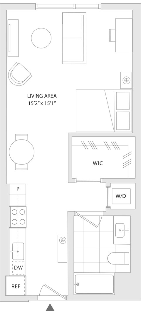 Floor plan for studio, 1 bath, 445 sqft