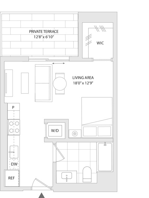 Floor plan for studio, 1 bath, 441 sqft