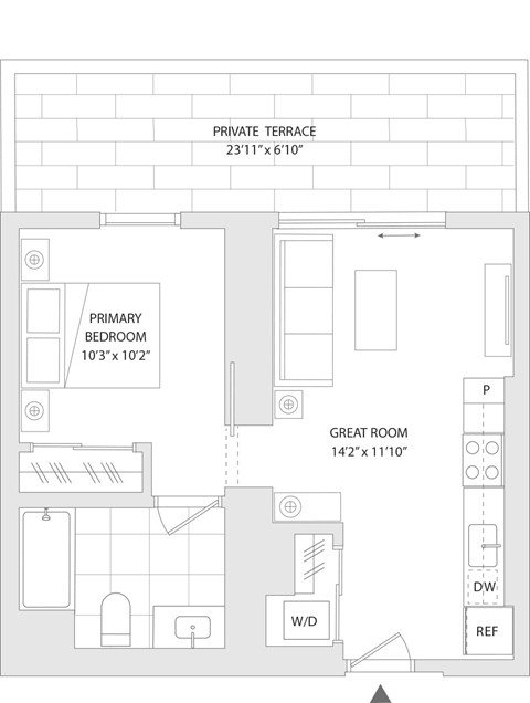 Floor plan for studio, 1 bath, 522 sqft