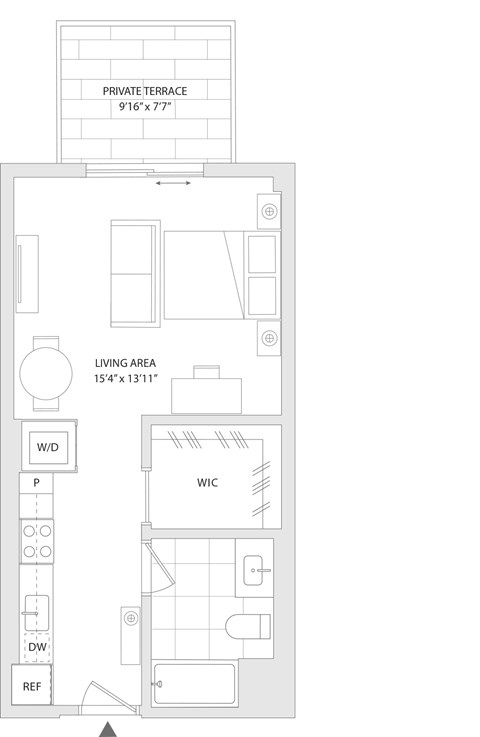 Floor plan for studio, 1 bath, 497 sqft