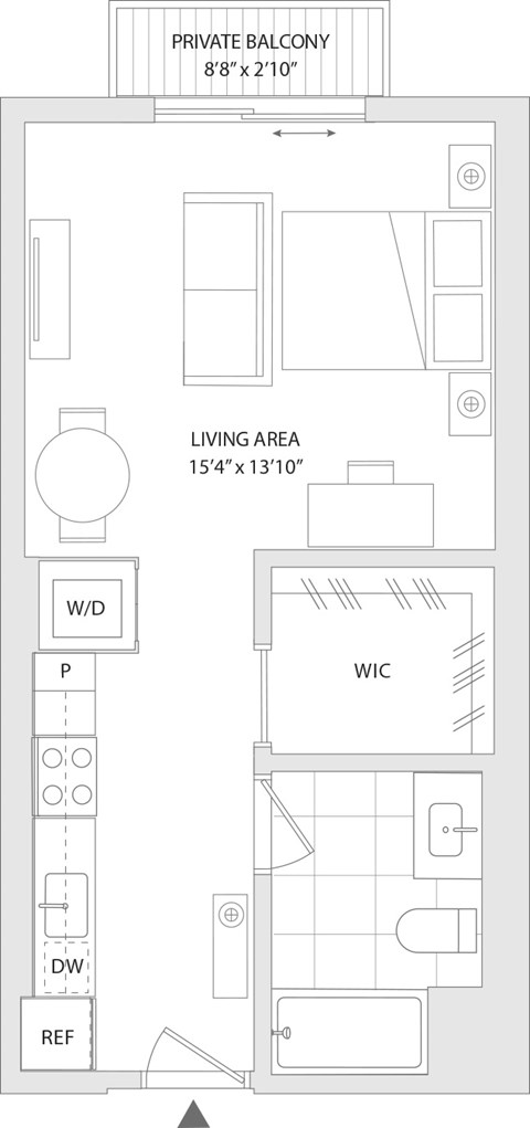 Floor plan for studio, 1 bath, 497 sqft