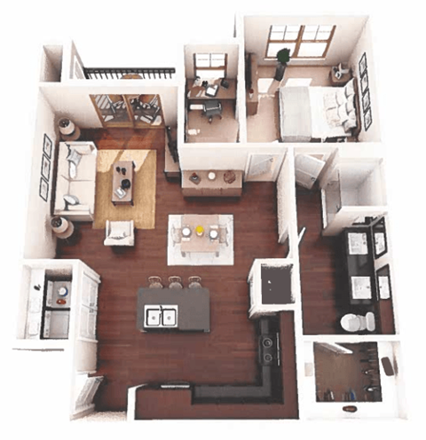 Floor plan for 1 bed, 1 bath, 854 sqft