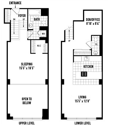 Floor plan for 1 bed, 1 bath, 1180 sqft