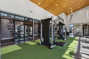 Hickory Creek apartment for rent - A gym with a green floor and a wooden ceiling.