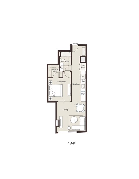 Floor plan for 1 bed, 1 bath, 680 sqft