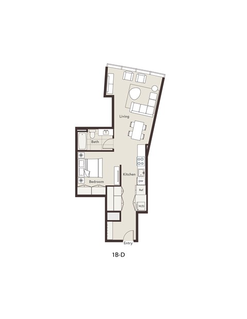 Floor plan for 1 bed, 1 bath, 710 sqft