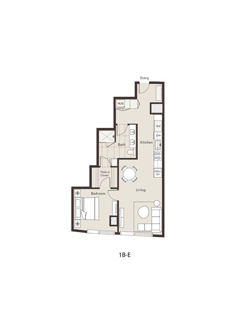 Floor plan for 1 bed, 1 bath, 780 sqft
