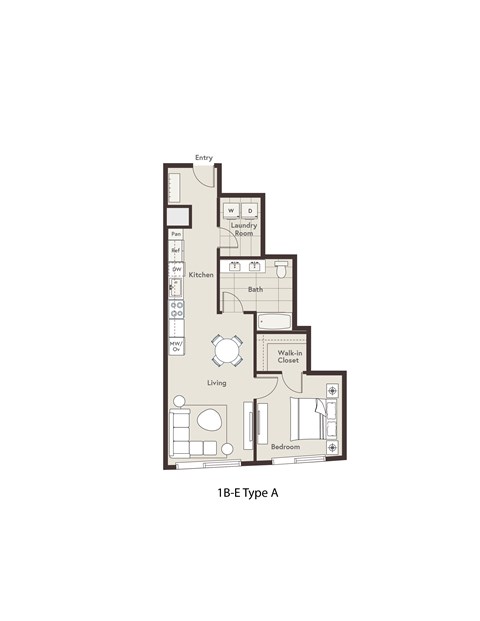 Floor plan for 1 bed, 1 bath, 780 sqft
