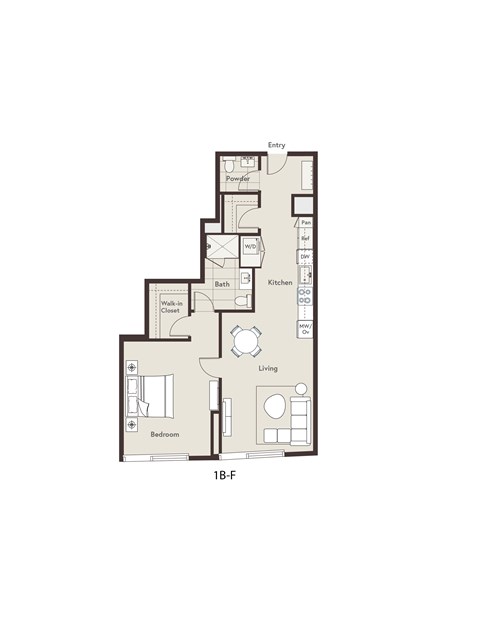 Floor plan for 1 bed, 1 bath, 926 sqft