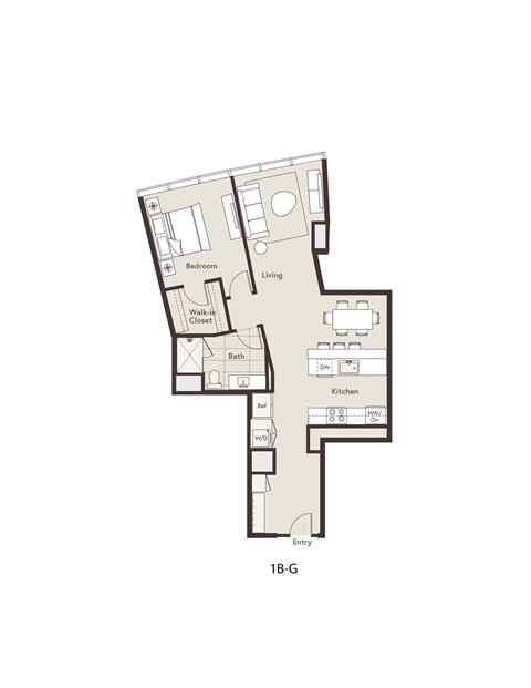 Floor plan for 1 bed, 1 bath, 920 sqft