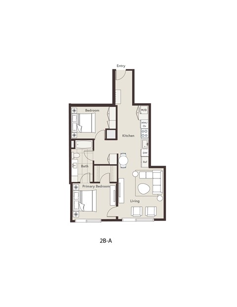 Floor plan for 2 beds, 1 bath, 910 sqft