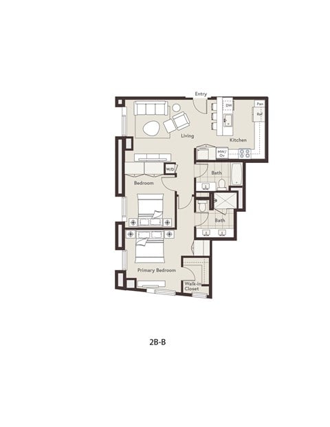 Floor plan for 2 beds, 2 baths, 1030 sqft