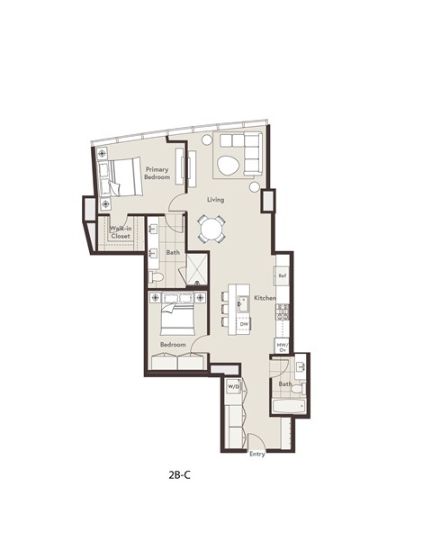 Floor plan for 2 beds, 2 baths, 1140 sqft