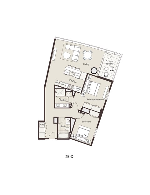 Floor plan for 2 beds, 2 baths, 1170 sqft