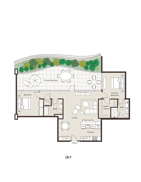 Floor plan for 2 beds, 2 baths, 1210 sqft