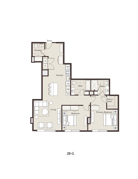 Floor plan for 2 beds, 2.5 baths, 1270 sqft