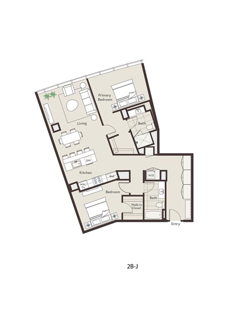Floor plan for 2 beds, 2 baths, 1347 sqft
