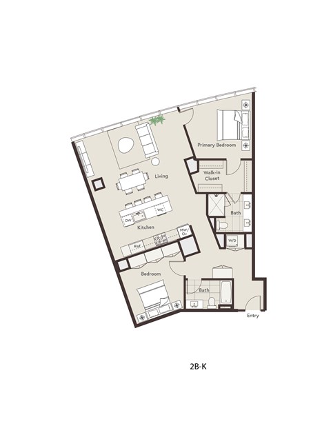 Floor plan for 2 beds, 2 baths, 1384 sqft