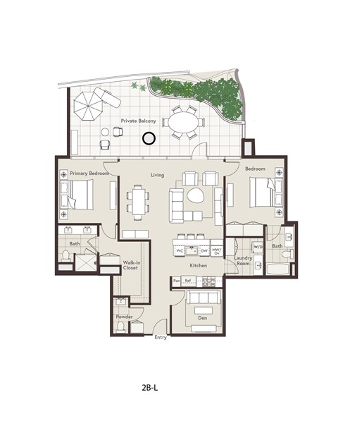 Floor plan for 2 beds, 2.5 baths, 1400 sqft