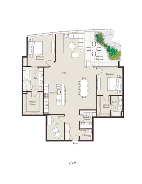 Floor plan for 2 beds, 2.5 baths, 1890 sqft