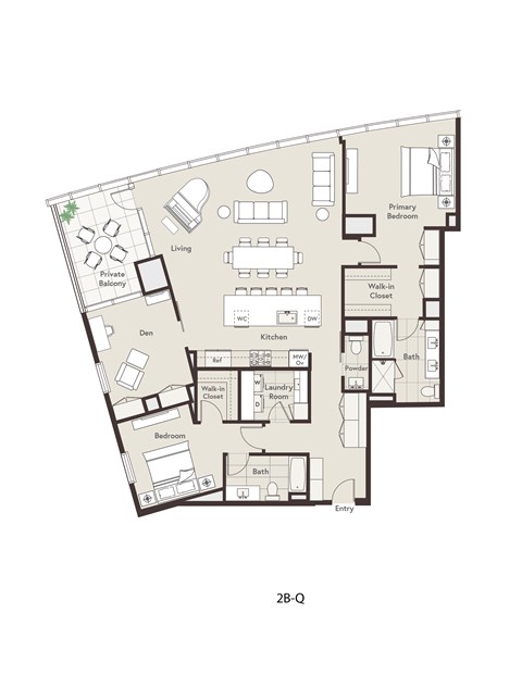 Floor plan for 2 beds, 2 baths, 1890 sqft