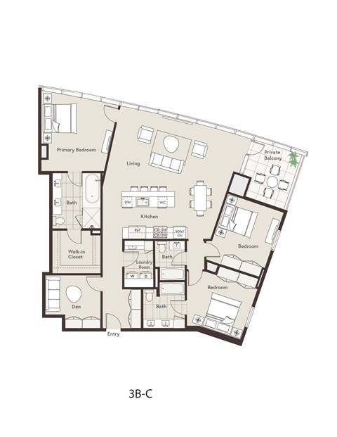 Floor plan for 3 beds, 3 baths, 1952 sqft