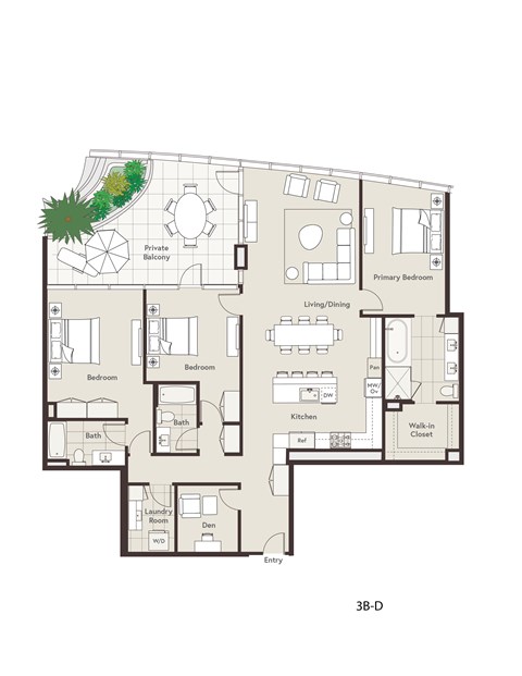 Floor plan for 3 beds, 3 baths, 2002 sqft