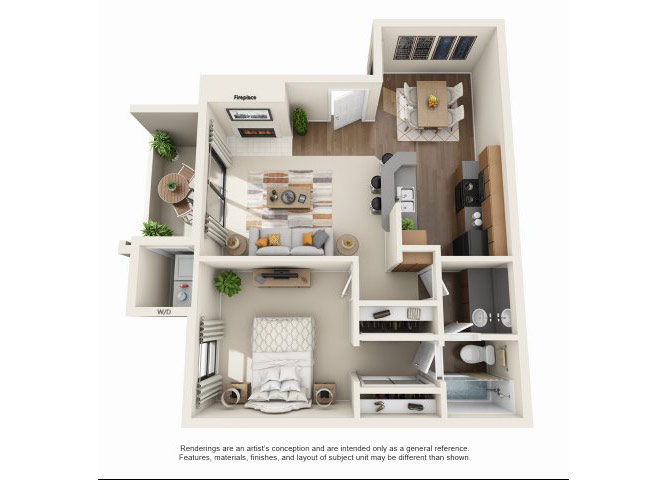 Floor plan for 1 bed, 1 bath, 703 sqft