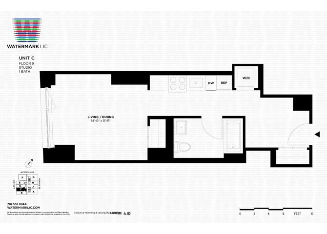 Floor plan for studio, 1 bath, 429 sqft