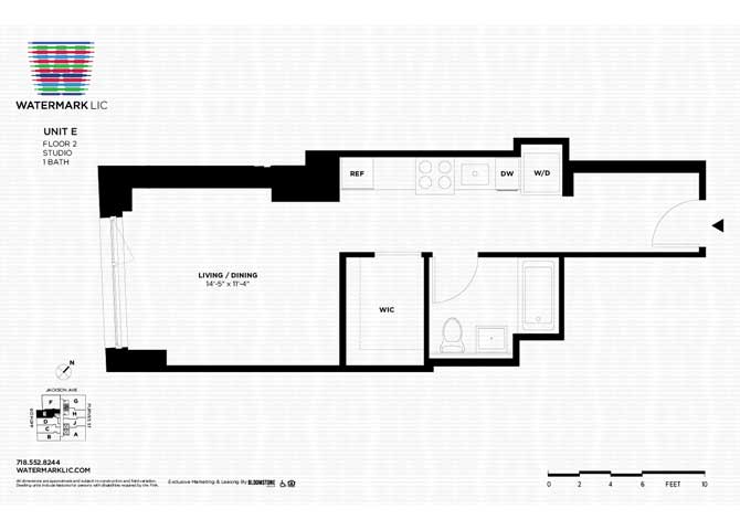Floor plan for studio, 1 bath, 446 sqft
