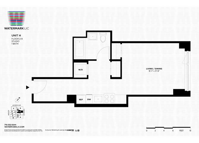 Floor plan for studio, 1 bath, 504 sqft