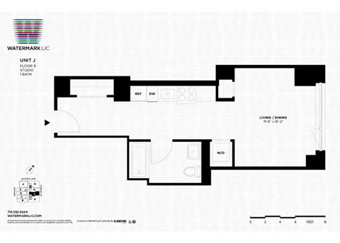 Floor plan for studio, 1 bath, 445 sqft