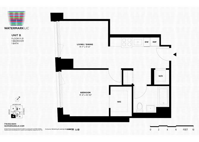 Floor plan for 1 bed, 1 bath, 579 sqft