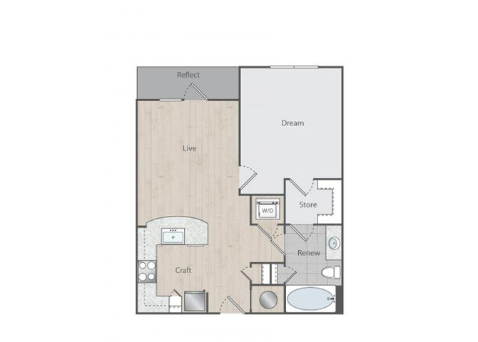 Floor plan for 1 bed, 1 bath, 702 sqft