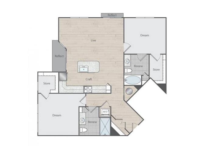 Floor plan for 2 beds, 2 baths, 1199 sqft