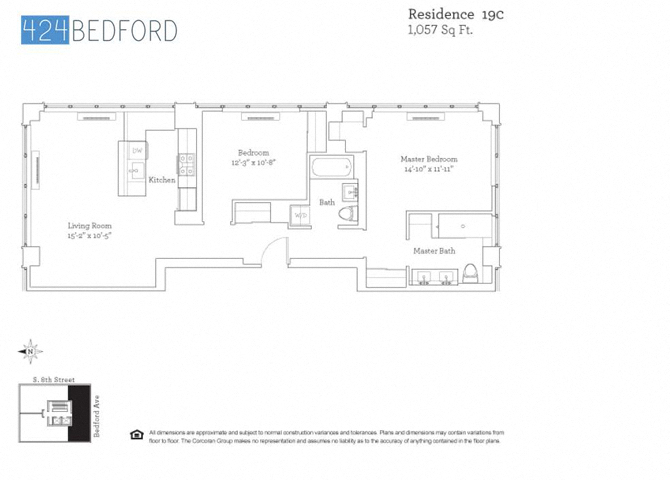 Floor plan for 2 beds, 2 baths, 992 sqft