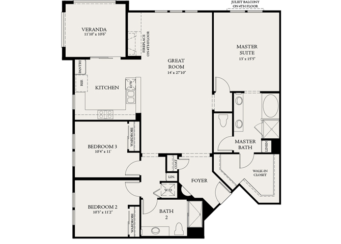 Floor plan for 3 beds, 2 baths, 1579 sqft