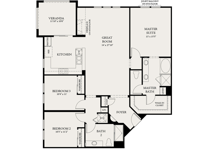 Floor plan for 3 beds, 2 baths, 1533 sqft