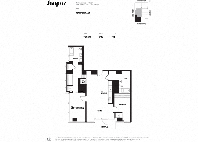Floor plan for 2 beds, 2 baths, 1244 sqft