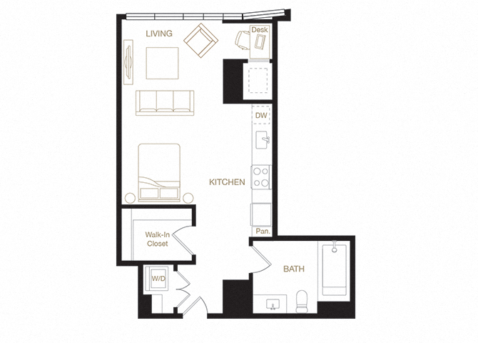 Floor plan for studio, 1 bath, 540 sqft