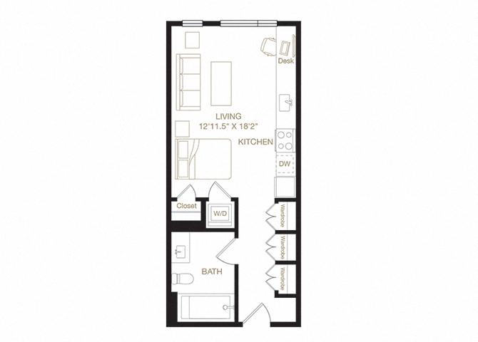 Floor plan for studio, 1 bath, 450 sqft