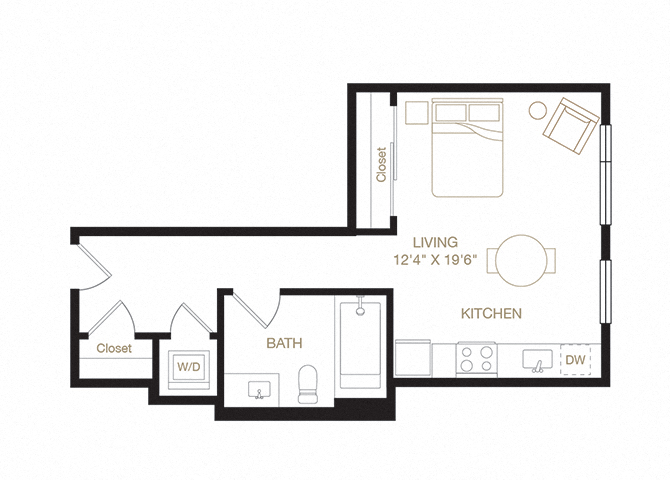 Floor plan for studio, 1 bath, 455 sqft